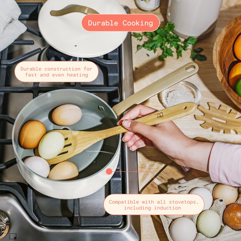 12-Piece Ceramic Nonstick Cookware Set with Strainer Lids - White Icing