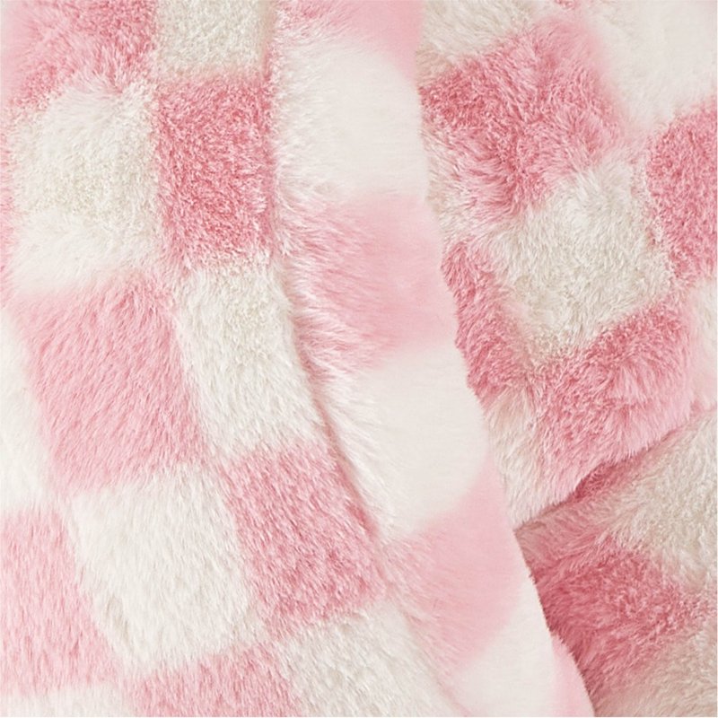 Mainstays Pink Checkered Knot Faux Fur Body Pillow 22x11 Inches - Pink & White Check Variation