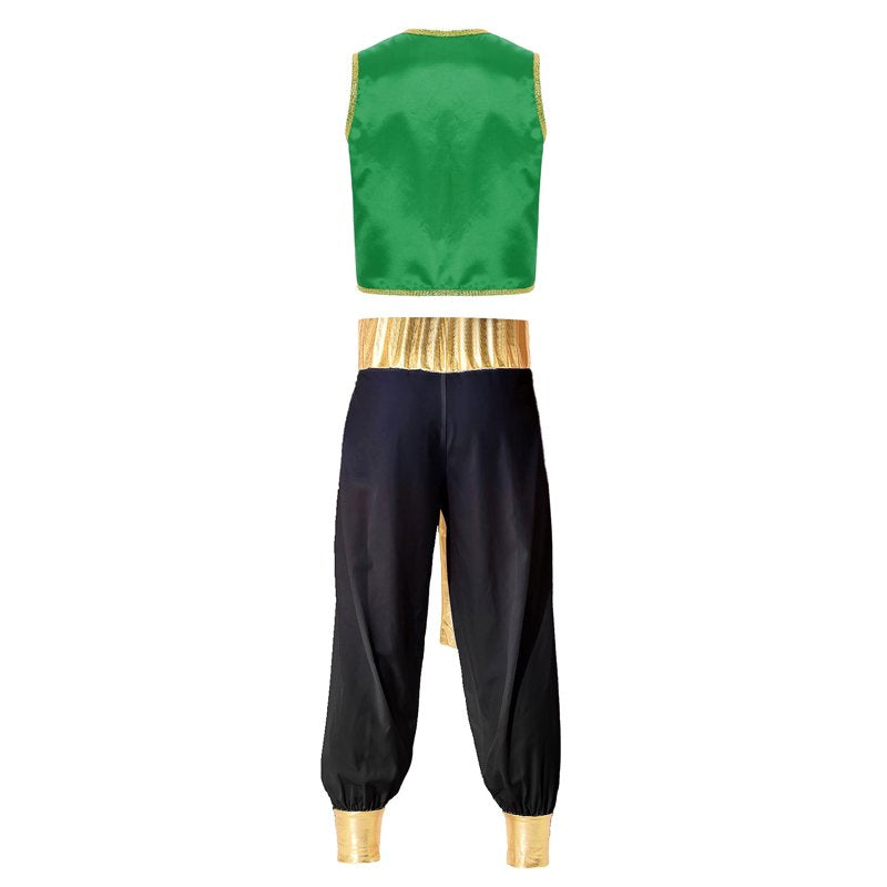Men's Arabian Prince Costume Set - Green & Black, Size L - Harem Pants & Vest