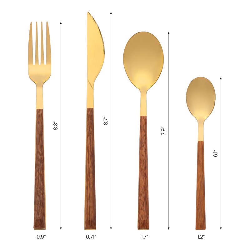 Stainless Steel Mirror Polished Flatware Set - Gold 4 Pcs