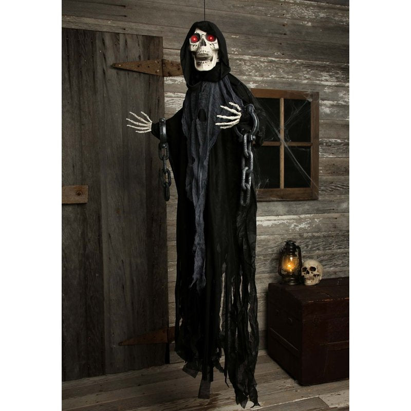 Ghost Skeleton in Chains Halloween Hanging Decoration - 60 Inches Lighted & Animated