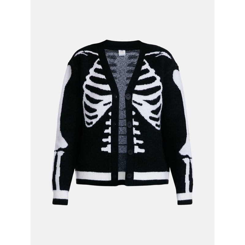 Women's Skeleton Graphic Cardigan Sweater - M - Halloween Cozy Knit
