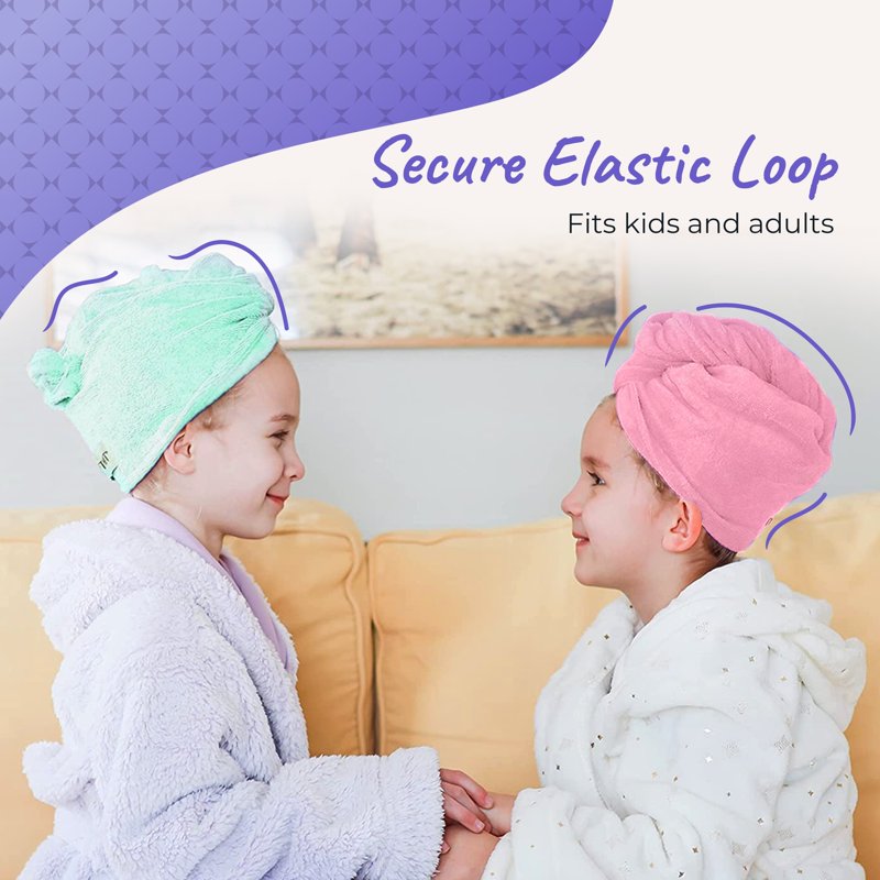 XL Pink Mint Microfiber Hair Towel Wrap 2 Pack - Extra Long & Quick Dry