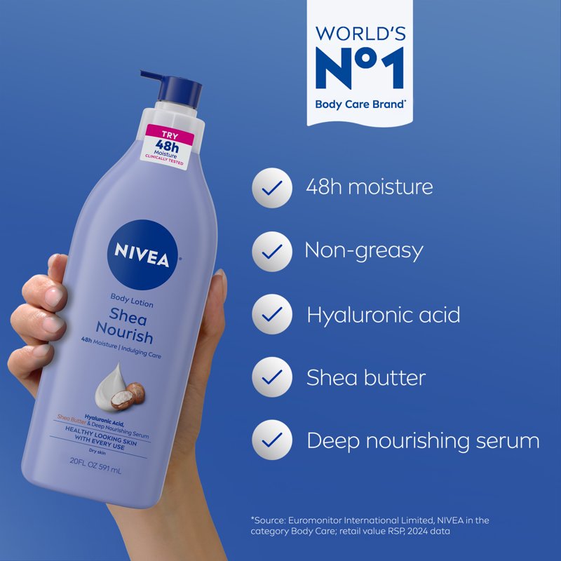 Shea Nourish Body Lotion for Dry Skin - Hyaluronic Acid & Shea Butter, 20 oz