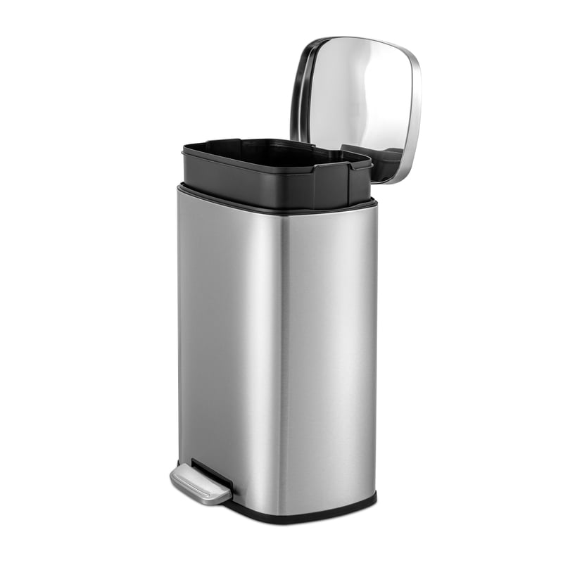 QualiaZero 13 Gallon Stainless Steel Rectangular Trash Can with Soft Close Lid - Silver + Trash Bag