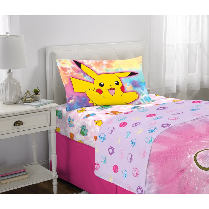 Pokemon Kids Reversible Comforter Bed in a Bag Twin - Purple Pink Tie Dye