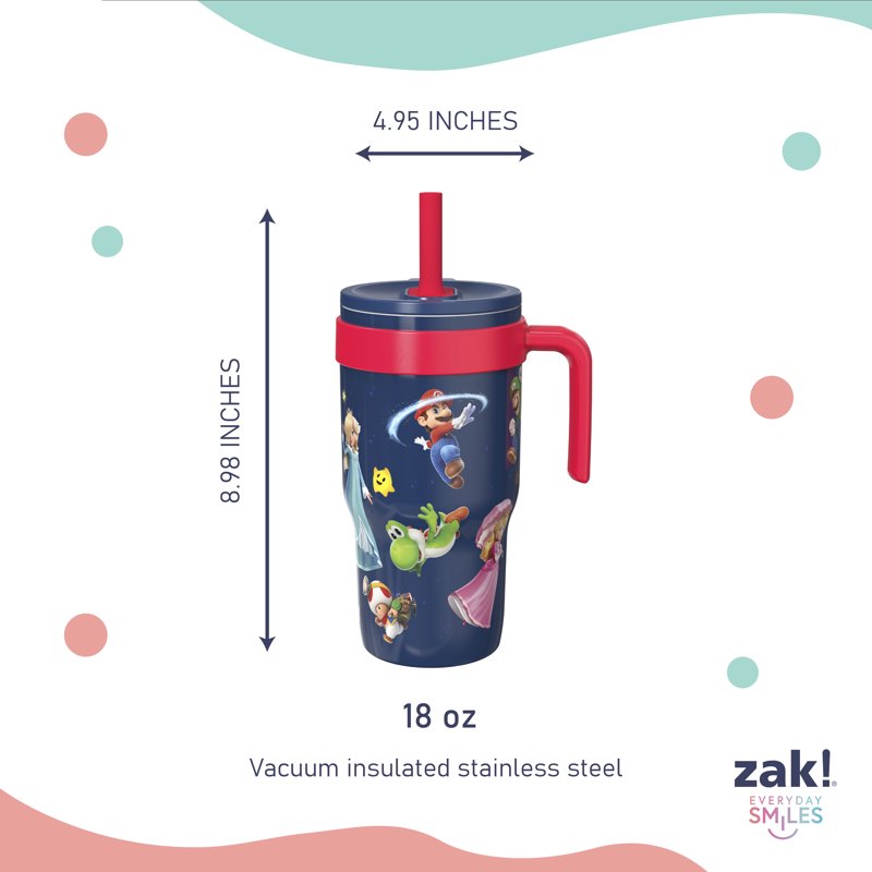 18oz Kids Straw Cruiser Tumbler - Navy Mario, Leakproof Stainless Steel