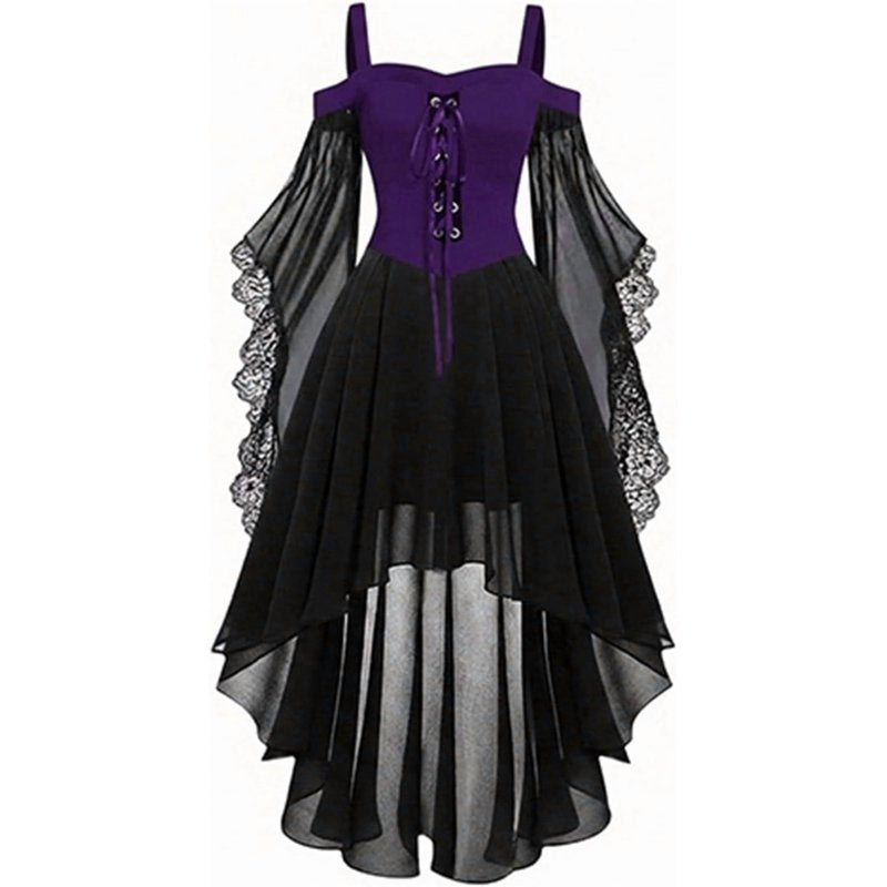 Purple X-Large Gothic Witch Dress with Butterfly Sleeves Halloween Costume