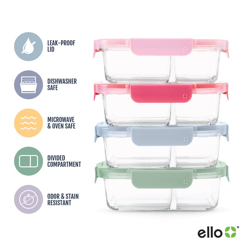 8-Piece Glass Meal Prep Set with Divided Sections - 3.4 Cup