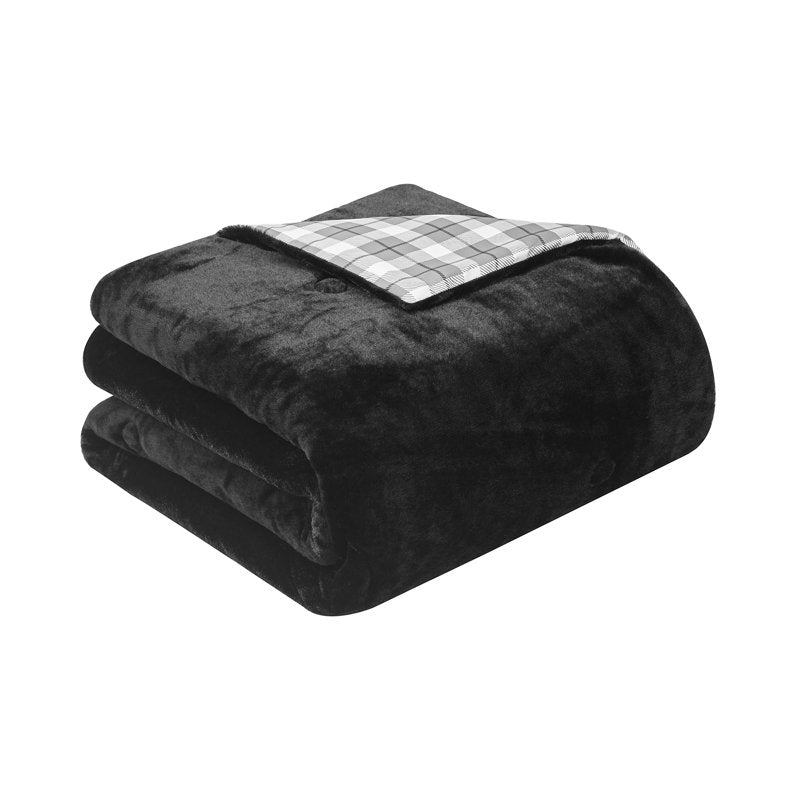 King Faux Fur Bed in a Bag Comforter Set with Sheets - Black
