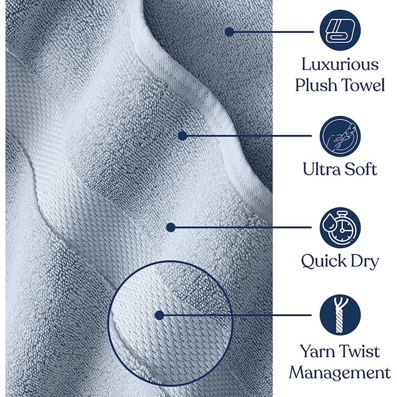 Delara Organic Cotton Washcloths 6-Pack - Light Blue, 13x13 Inch, 650 GSM Plush Face Towels