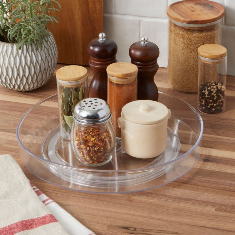 11" Clear Low Turntable for Kitchen Organization - 360-Degree Spin