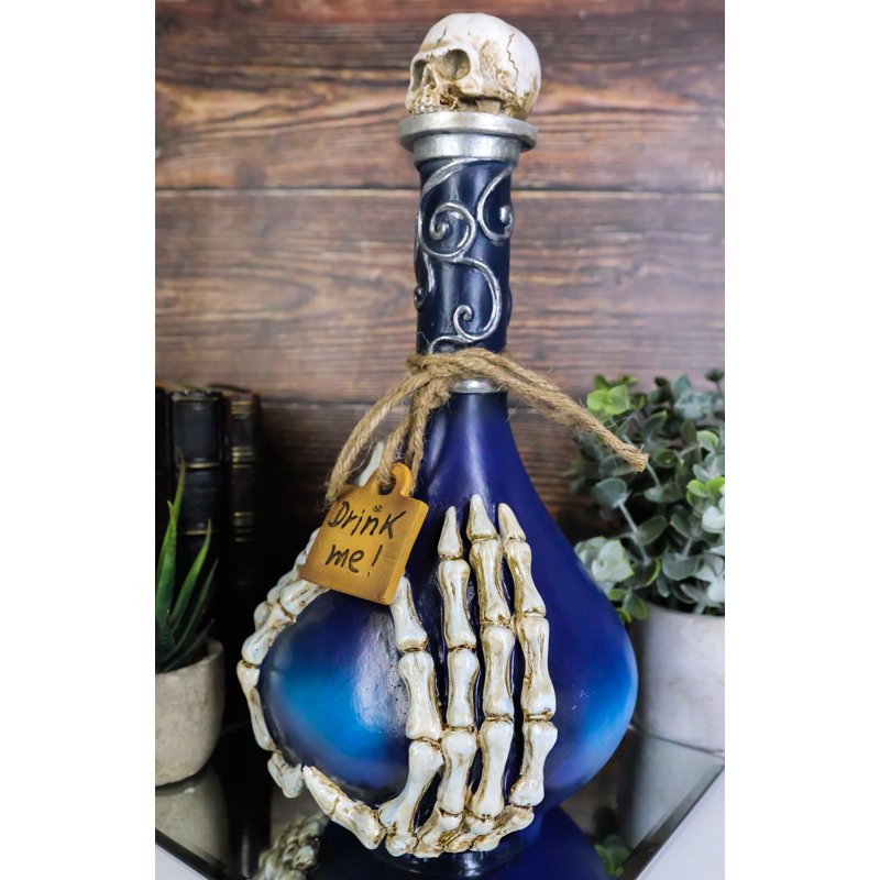 Decorative Skeleton Fingers and Skull Blue Potion Bottle - Halloween, Gothic Home Decor