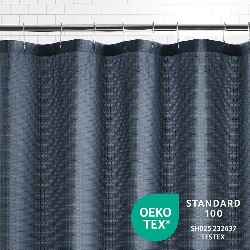 Mainstays Navy Blue Eco-Friendly Waffle-Weave Fabric Shower Curtain - 72x72 Inches - Single Variation