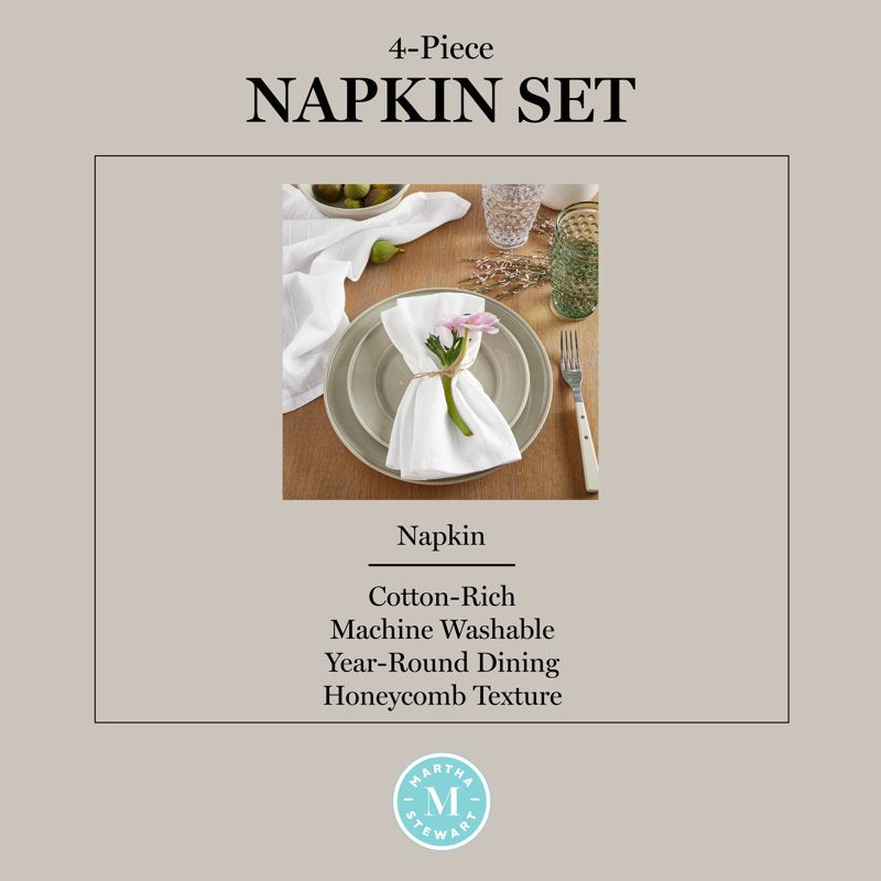 Honeycomb Farmhouse Napkin Set - 4-Pack, White, 19x19 Inches