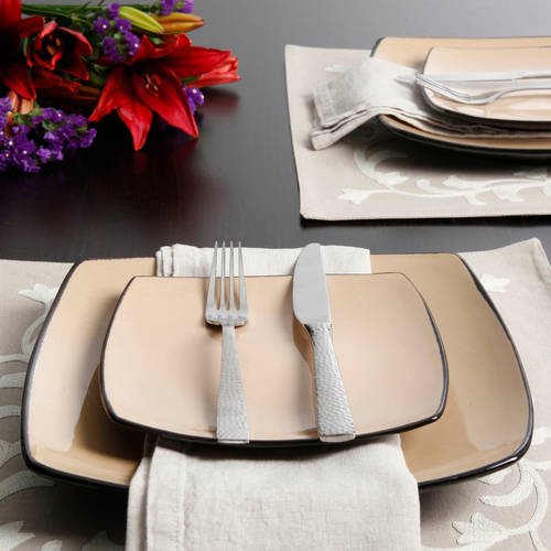 16-Piece Square Dinnerware Set - Taupe Stoneware