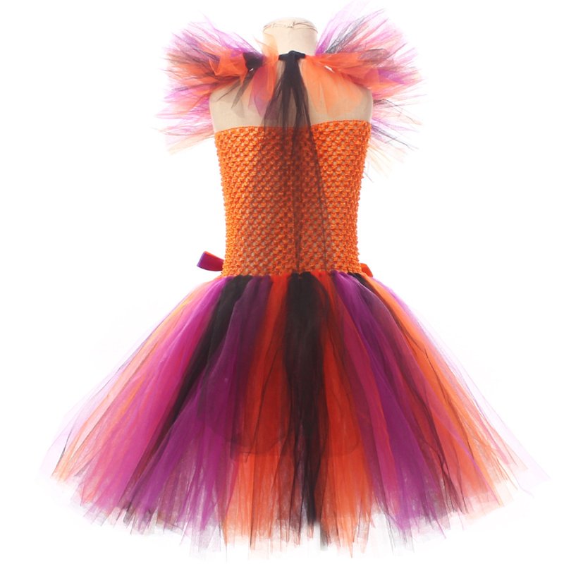 Girls Witch Halloween Dress Tutu Costume for Kids - Orange, 4-5 Years