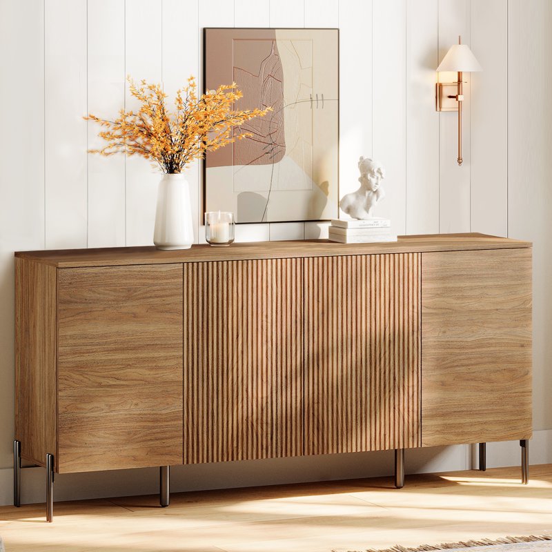 61" Modern TV Stand with Storage - Wooden Entertainment Center