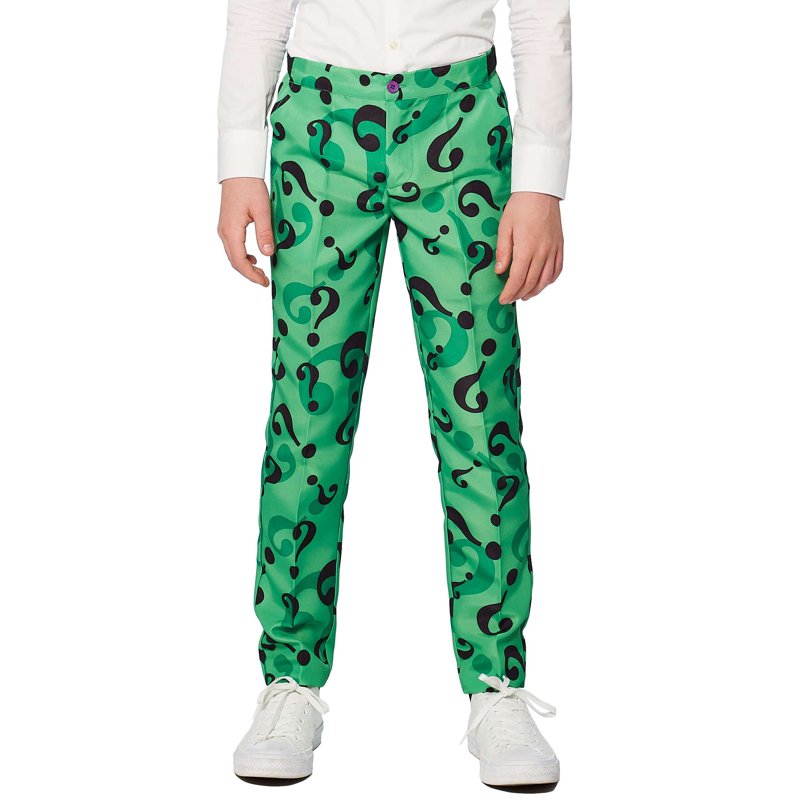 XL Boys Riddler Suit Costume for Kids, Green Question Mark Design