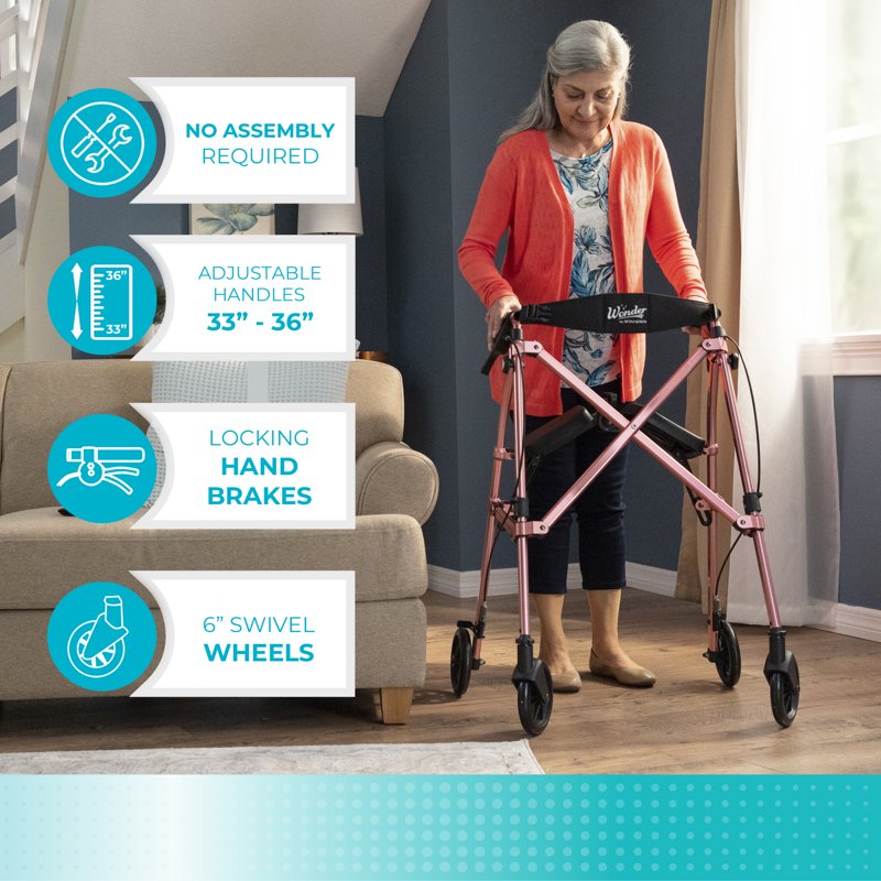 Lightweight Folding Rollator Walker for Seniors - Regal Rose, 33in