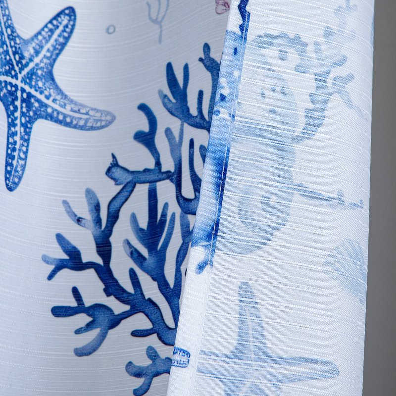 Blue Seaside Coastal Fabric Shower Curtain with 12 Metal Hooks - Water-Resistant, Machine Washable, 70x72 Inches - Variation of THIS listing