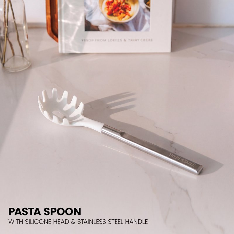 White Pasta Spoon with Silicone Head - Ergonomic Design