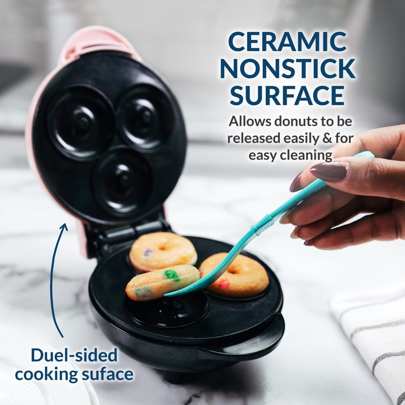 Mini Donut Maker - Compact Nonstick Electric Doughnut Cooker, Pink