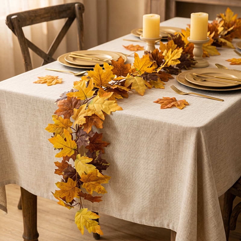 Fall Maple Leaf Wreath Garland 2-in-1 - Yellow B Autumn Decor for Door, Mantel & Wall