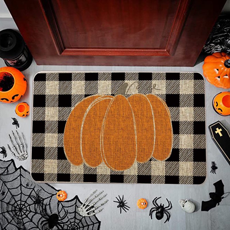 Halloween Pumpkin Door Mat - Spooky Entryway Rug for Indoor Outdoor Welcome
