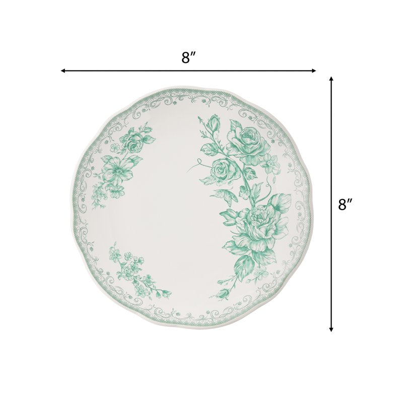 Stoneware Salad Plate with Floral Design - Green