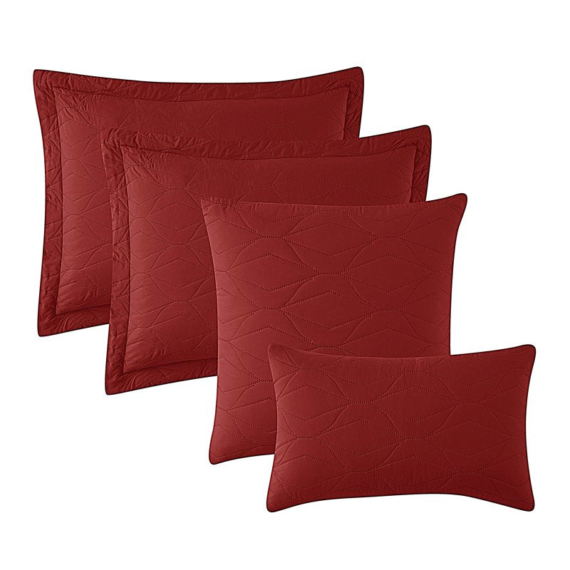 Queen Burgundy Red Quilt Set with Pillow Shams & Euro Shams - Ellipse Weave Microfiber