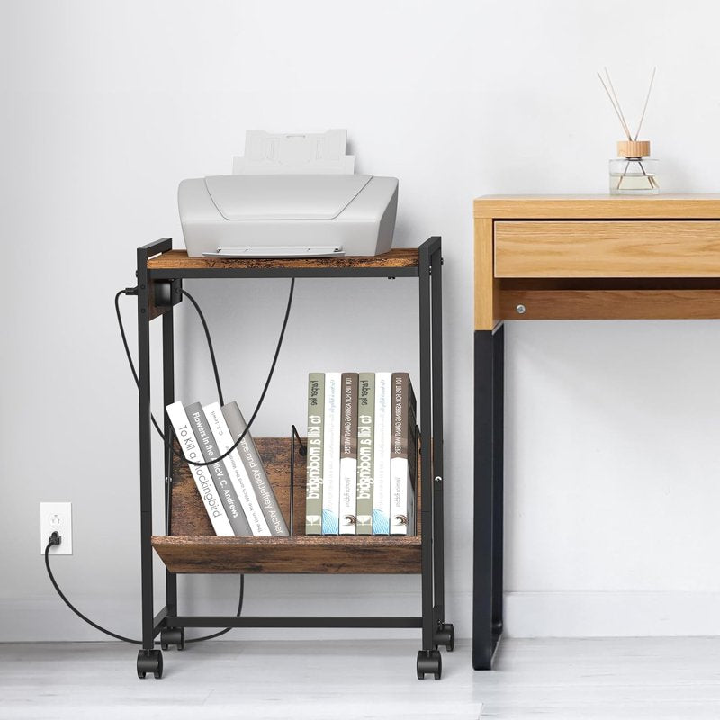 2-Tier End Table with Charging Station & Vinyl Album Storage