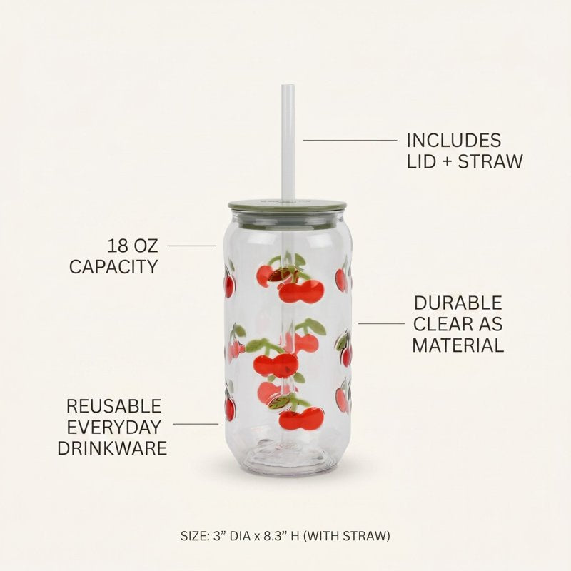 18oz Cherry Can Sipper Tumbler with Straw Set - 4-Piece