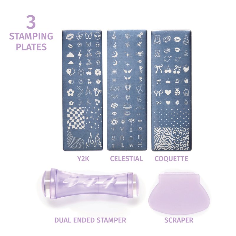 Nail Art Stamping Kit with 3 Plates, Silicone Stamper and Scraper