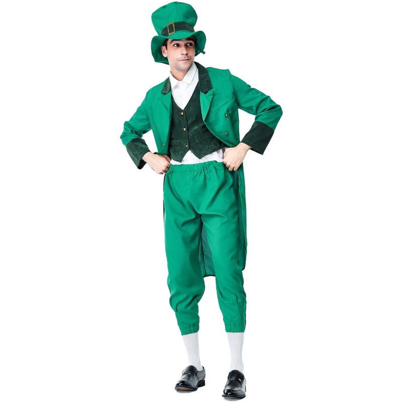 Men's St. Patrick's Day Leprechaun Costume Suit Victorian Tailcoat Green L