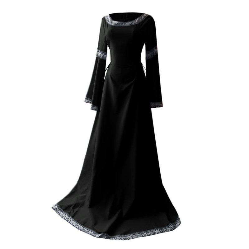 Women Medieval Renaissance Maxi Dress - Irregular Long Sleeve Black L Variation