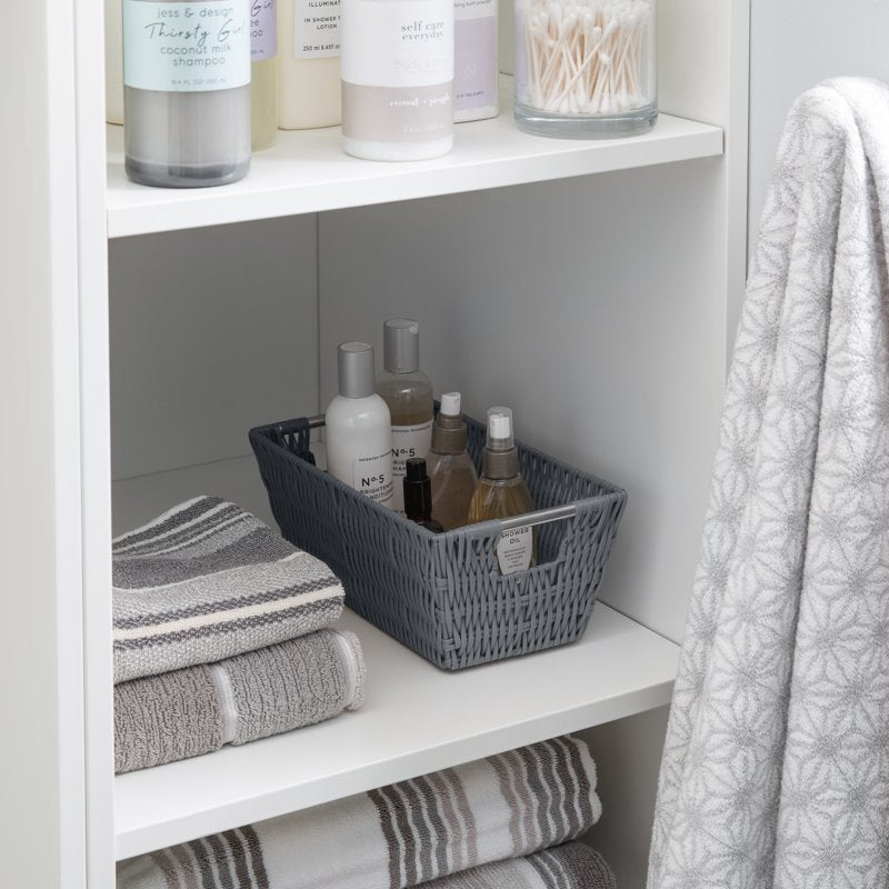 Simplify Small Rattan Storage Basket - Charcoal Gray with Handles