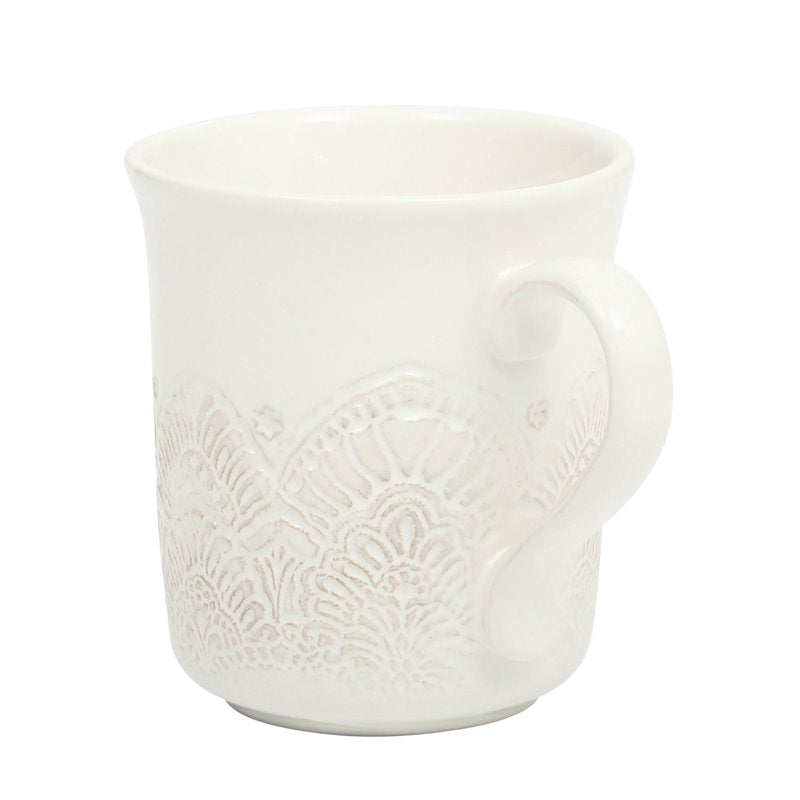Vintage Lace Ceramic Mug Set - Linen, 4-Pack