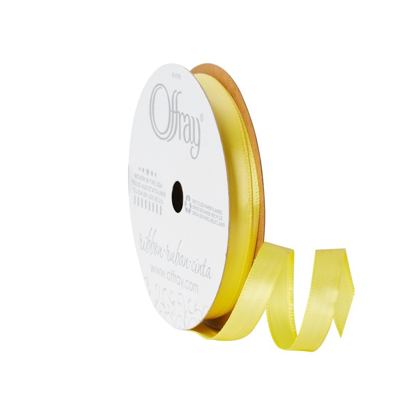 (2 Pack) Offray 0.375" Single Face Satin Light Pink Ribbon - Lemon Yellow Variation