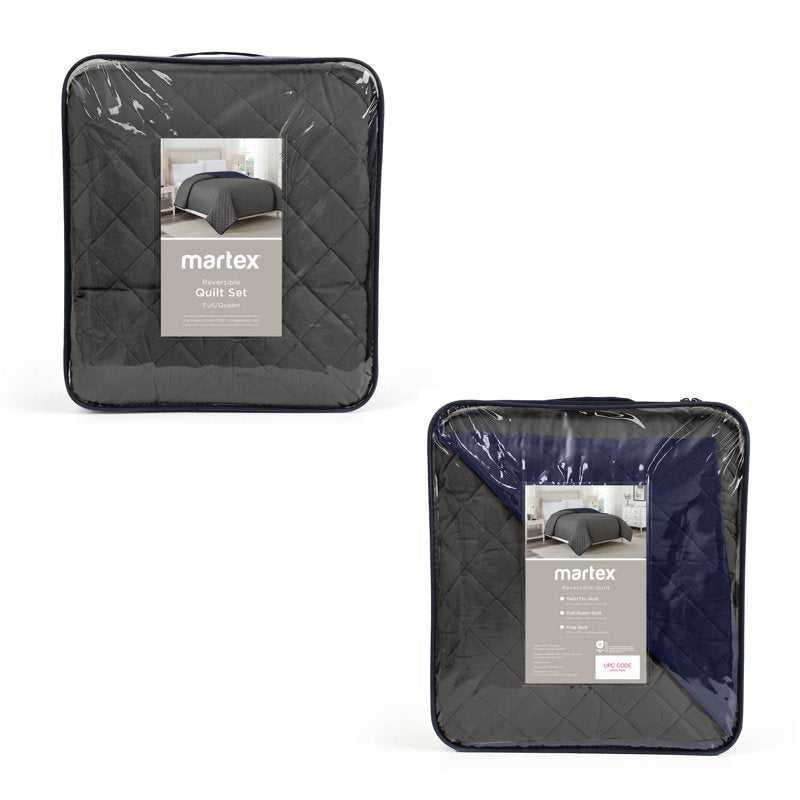 Reversible Microfiber Coverlet Queen - Graphite & Navy Bedding