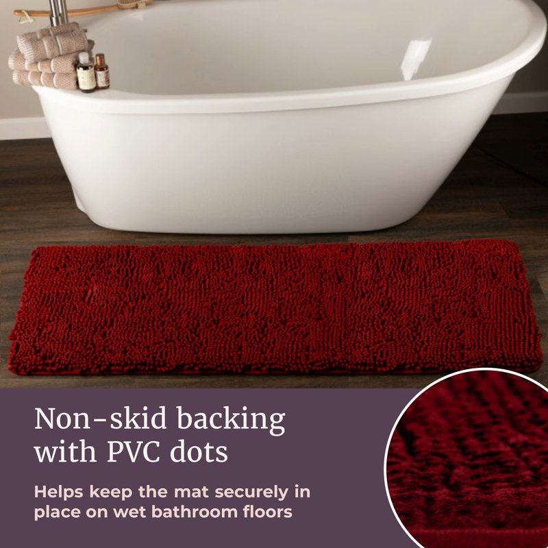 Memory Foam Bath Mat 58x24 Plush Chenille Rug - Burgundy