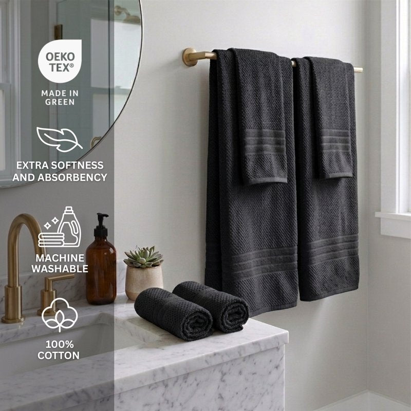 Mainstays Basics Black 6-Piece Cotton Towel Set - Bath, Hand & Washcloths