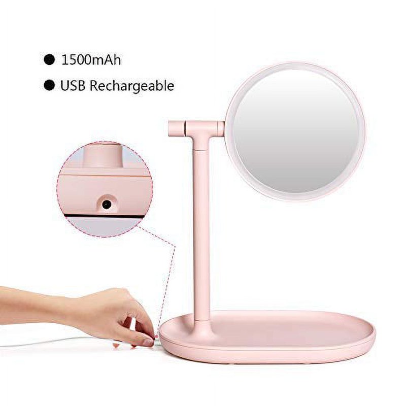 LED Lighted Vanity Mirror with Cosmetic Organizer Tray - Pink