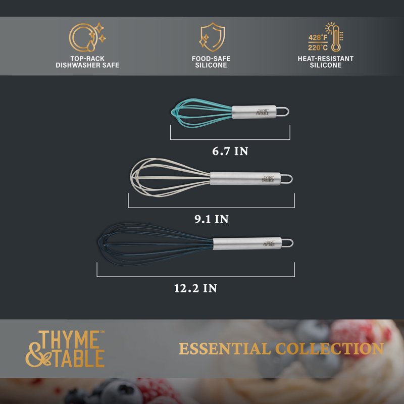 Silicone Whisk Set - 3-Piece Multi Size Kitchen Tools