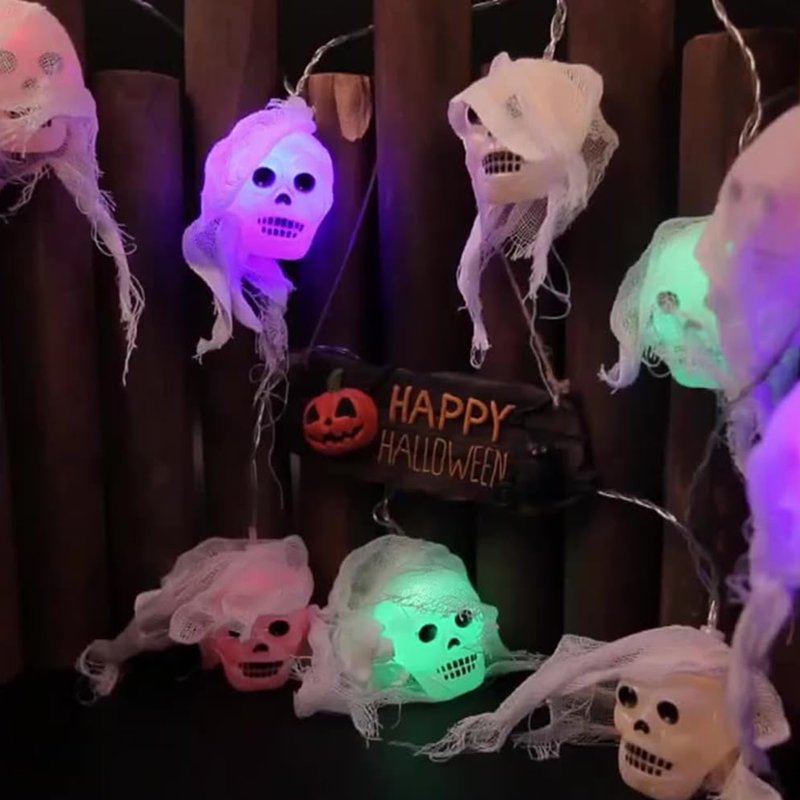 Halloween LED Skull String Lights 10 Modes Indoor Outdoor Decor 10 Ft