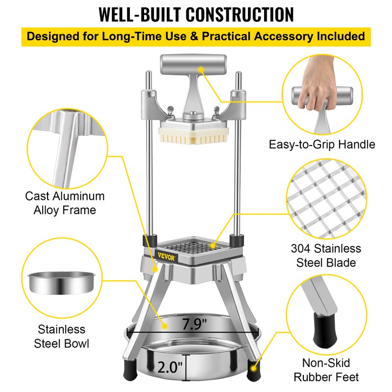 Commercial Vegetable Fruit Chopper with 4 Blades and Bowl