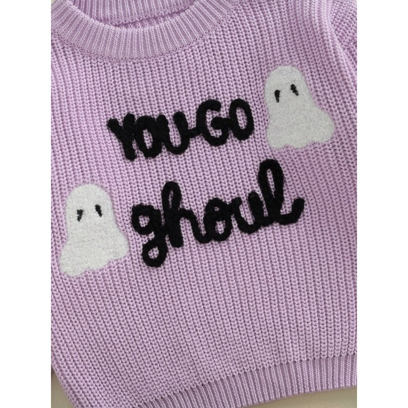Baby Girl Sweater Halloween Ghost Letters Embroidery 12-24 Months Loicainy Style 10