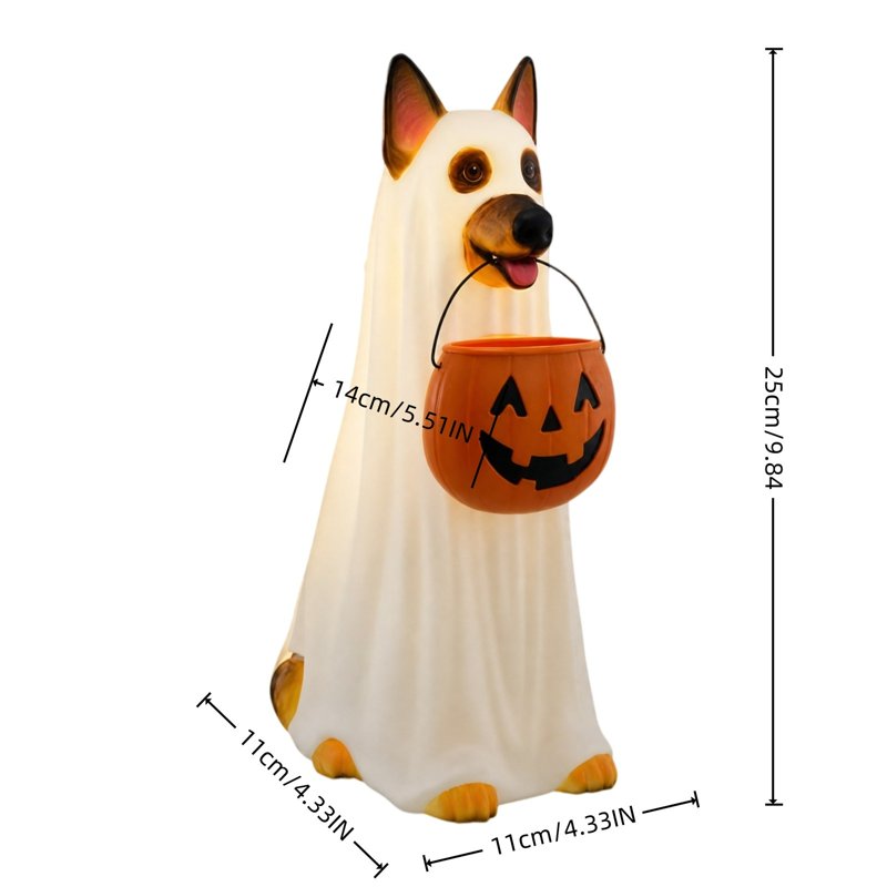 Halloween Ghost Dog Pumpkin Candy Bucket Light Up - Variation #028