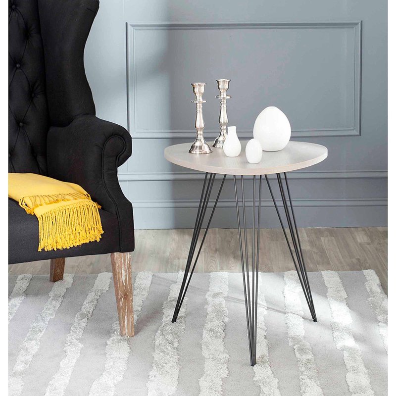 Retro Mid-Century Side Table - Grey Wood Top & Black Legs