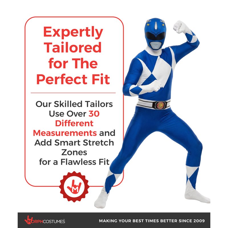 Adult Blue Power Ranger Morphsuit Costume L - Superhero Fancy Dress